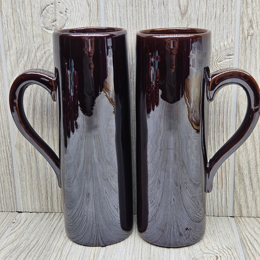 Vintage 1958 LaGardo Tackett Schmid Rockingham Brown Tall Mugs Set of 2 MCM